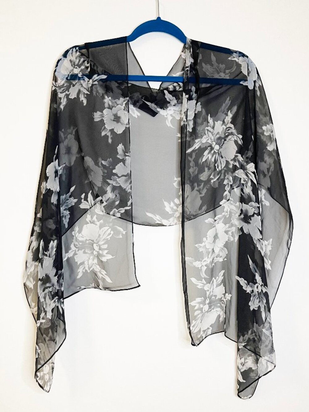 Black Sheer Floral Chiffon Scarf Wrap Shawl Romantic Goth Whimsigoth